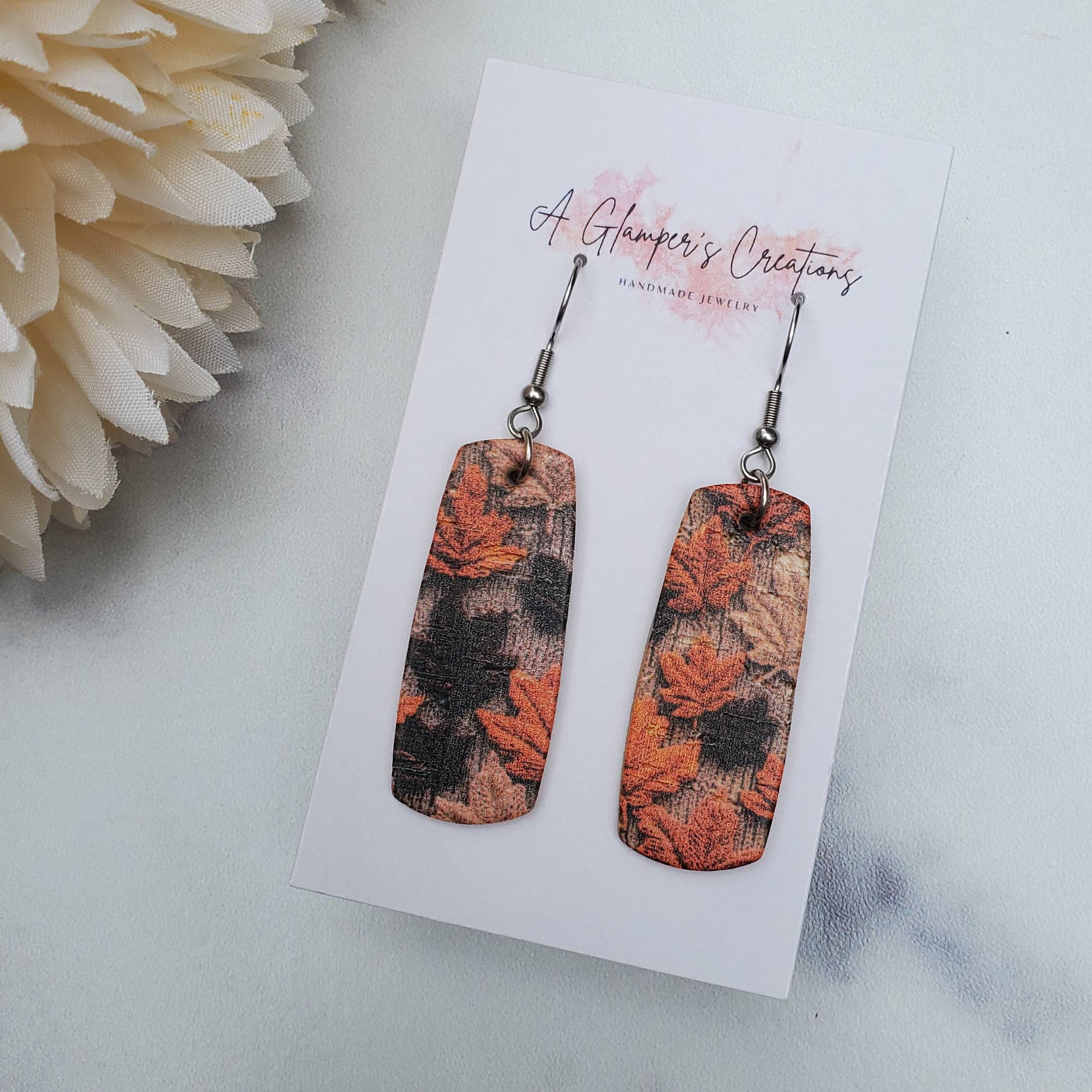A Glamper's Creations LLC - Wholesale Dangle Earrings - Fall Embroidered Leaves Mini Bar Leather Earrings7