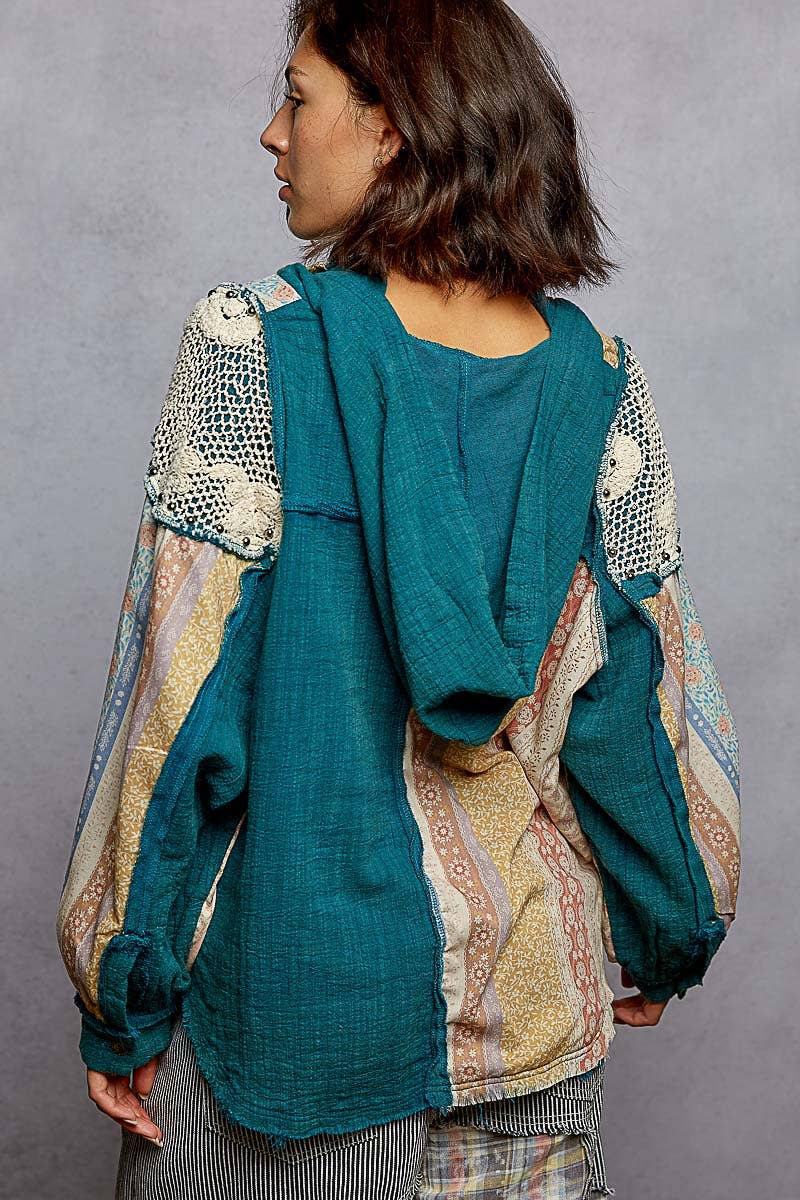 Pol Clothing - Vente Sweat à capuche – femme - Haut à capuche à manches longues avec col montant en double gaze et clous contrastants17