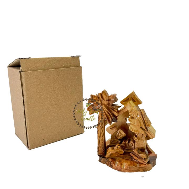 Olive Wood Christmas Tree Nativity Scene for wholesale by Holy Land Cradle