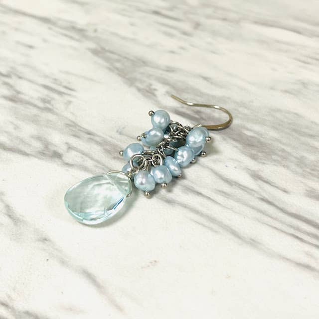 Anita K By Blushing Pink – wholesale Dangle earrings – Freshwater Pearl Cluster with Faceted Teardrop on Ear Wire2