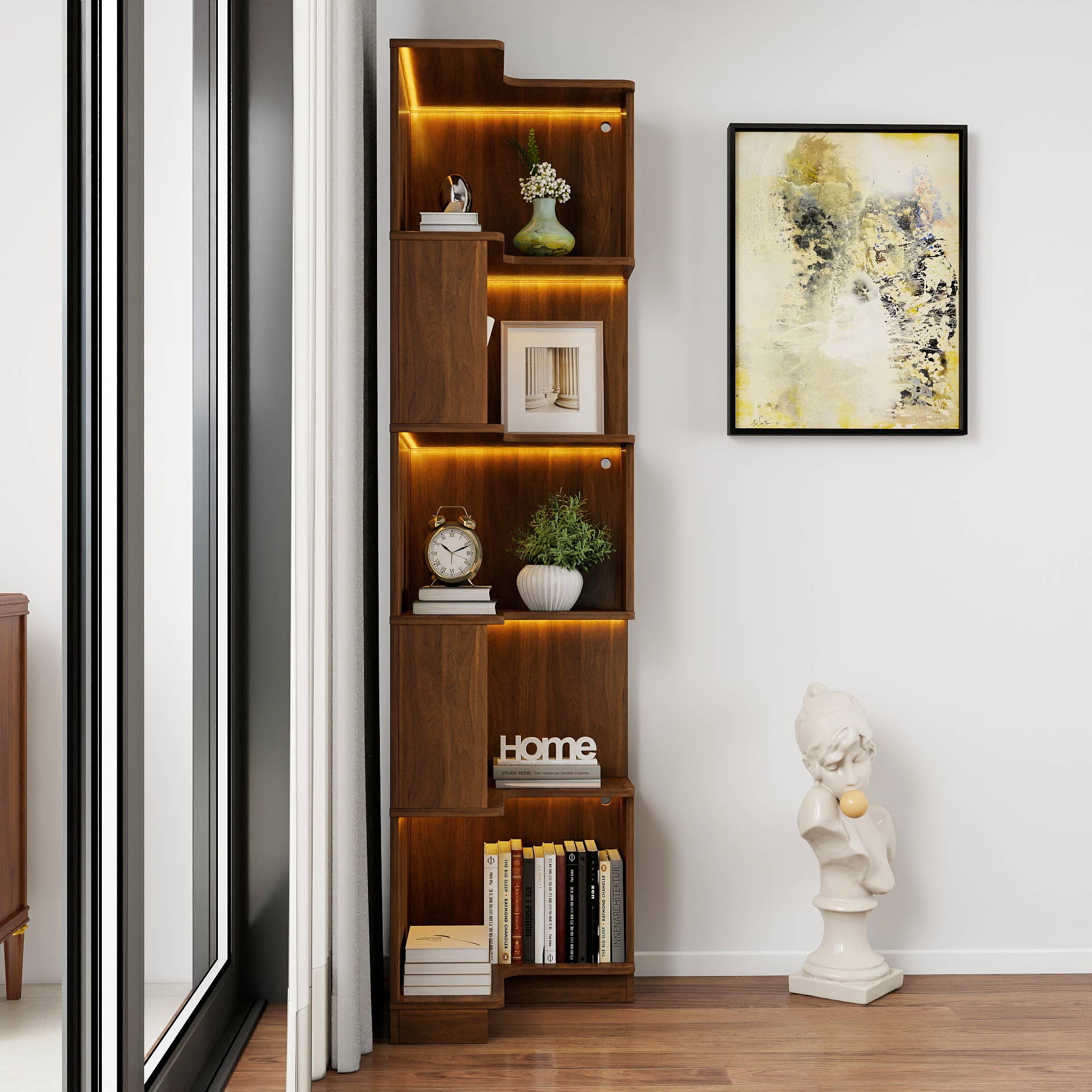 39F Inc. - Wholesale Bookcase - 5-Tier Corner Bookshelf with LED Lights for Display&Storage3