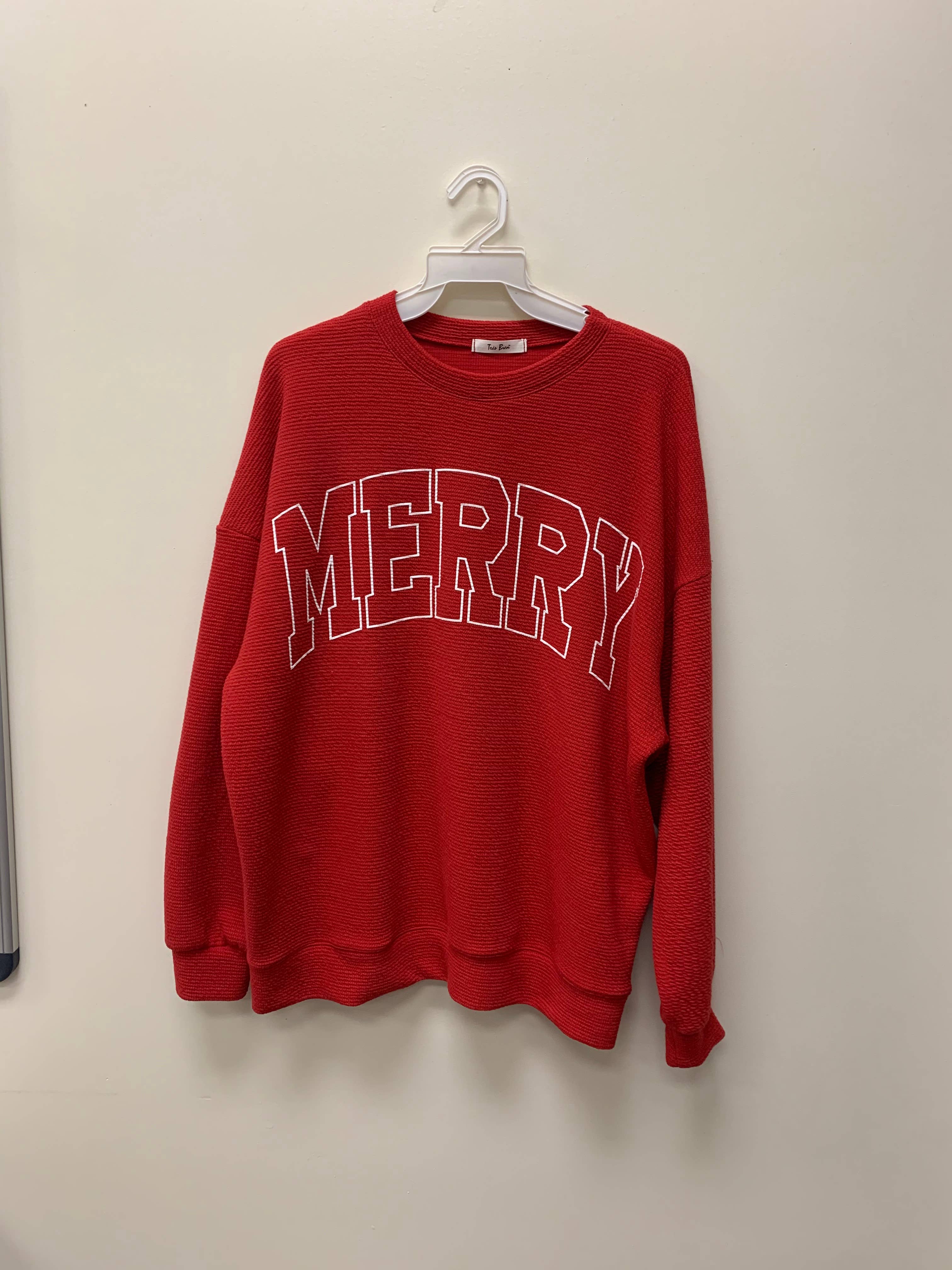 Tres Bien, Inc - Wholesale T-Shirt (Graphic) - Women's - ROUND NECK "MERRY" STENCIL  CLOUDY KNIT L/S SWEATSHIRT8