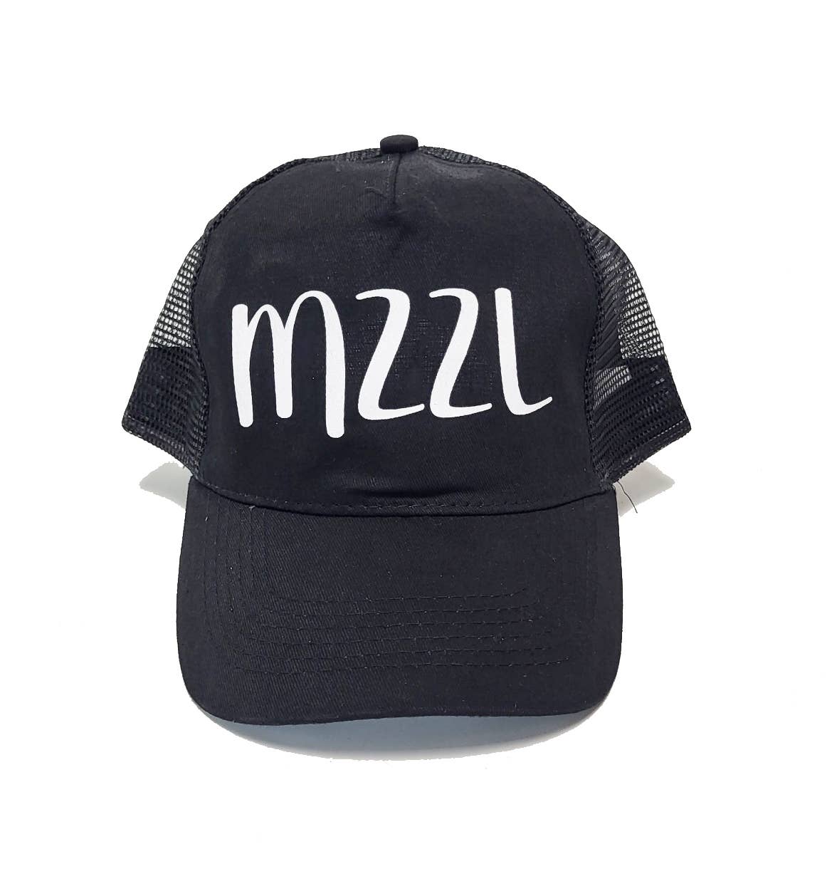NHP International - Wholesale Trucker Hat - Unisex - Black baseball caps with MZZL text print and velcro back clo1