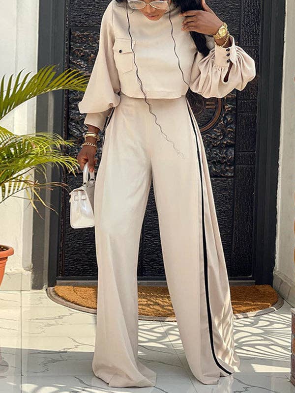 Apricot Casual Long Sleeves T-Shirts & High-Waisted Wide Leg Pants Suits for wholesale on Faire2