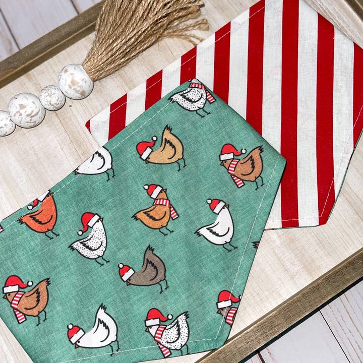 K and M Collars - Wholesale Pet bandana – Dog - Christmas Chickens Reversible Dog Bandana1