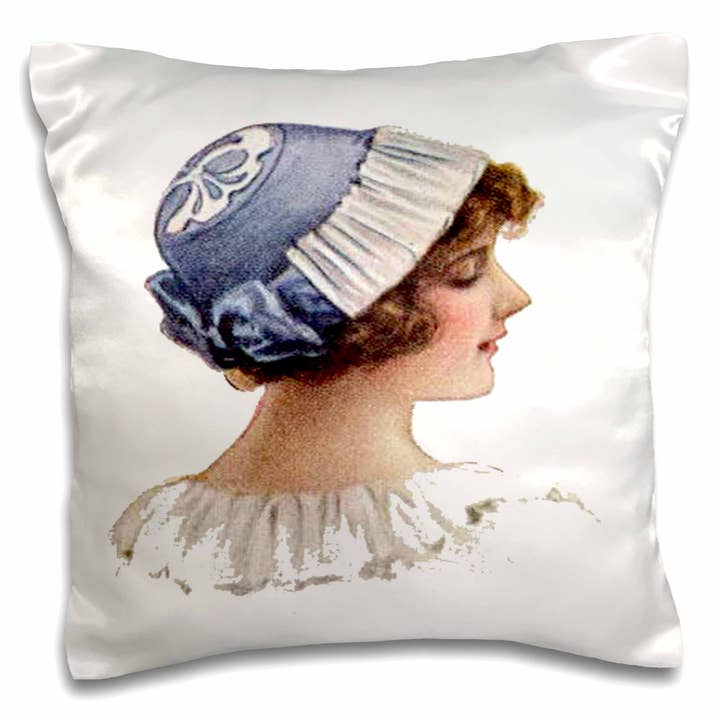 3dRose, Victoriaanse Dame Met Blauwe Bonnet Bonnet, Kussensloop voor wholesale door 3dRose