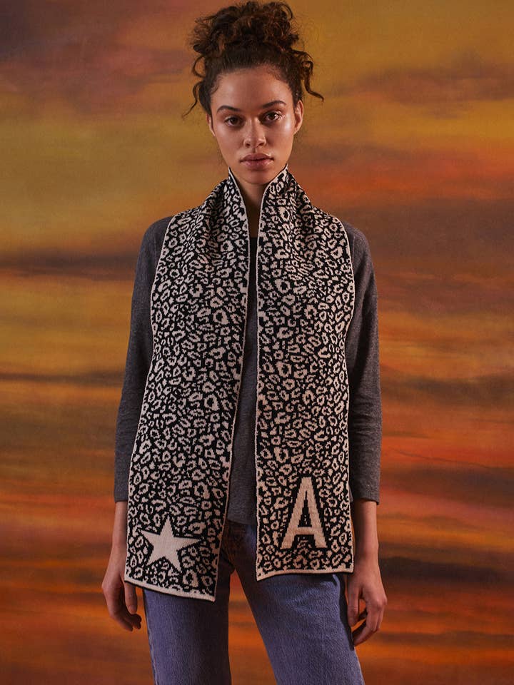 A-Z Initial Leopard Wool & Cashmere Scarf for wholesale by INGMARSON
