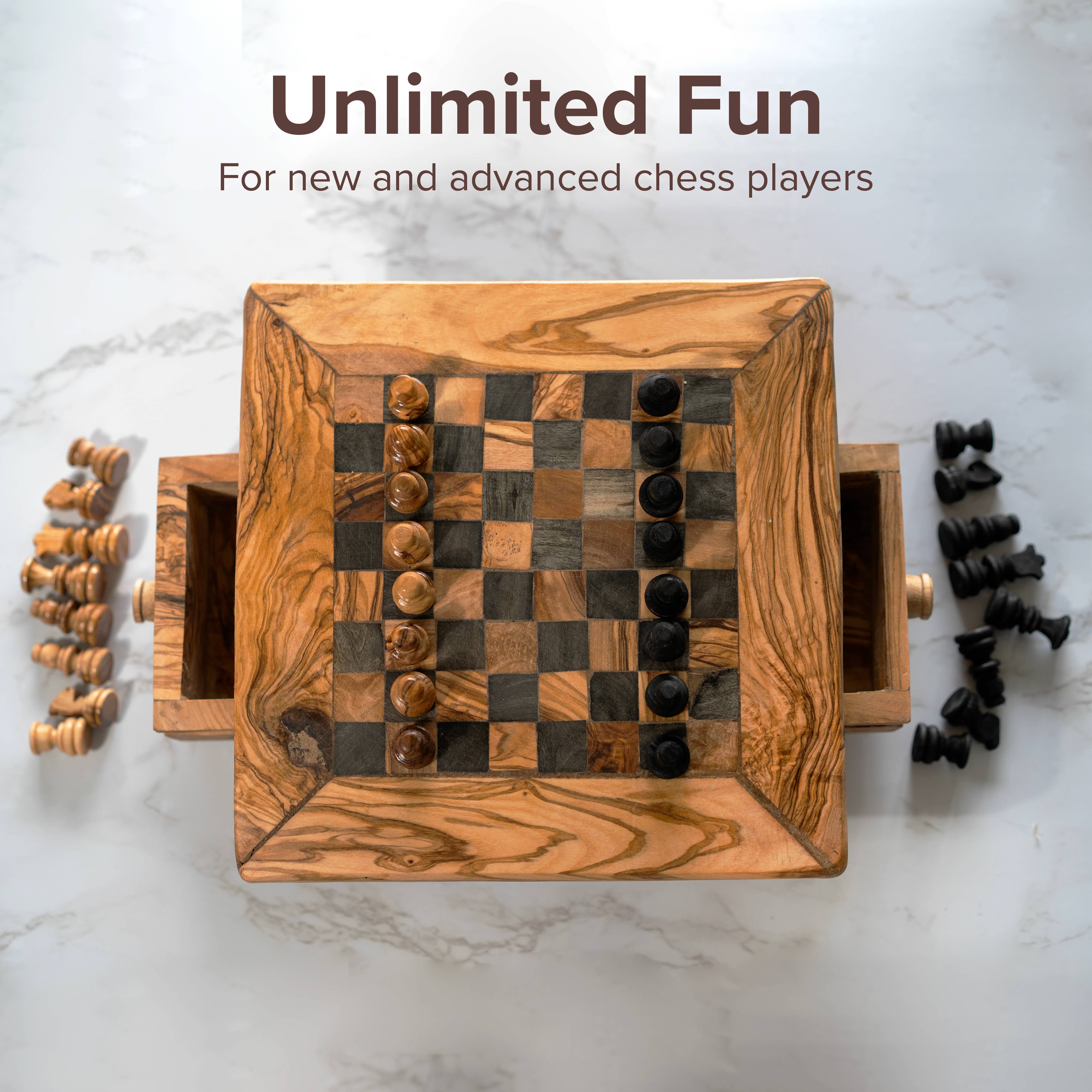 Next Day Shop - Wholesale Board Game - Square Wood Chess Set Handmade of Olive Wood, Antique Chess1