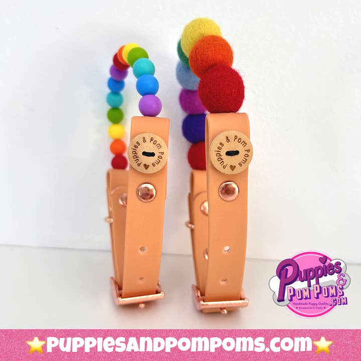 Puppies & Pom Poms - Wholesale Pet collar – Dog - Handmade Rainbow Bead Dog Collar Vegan Leather6