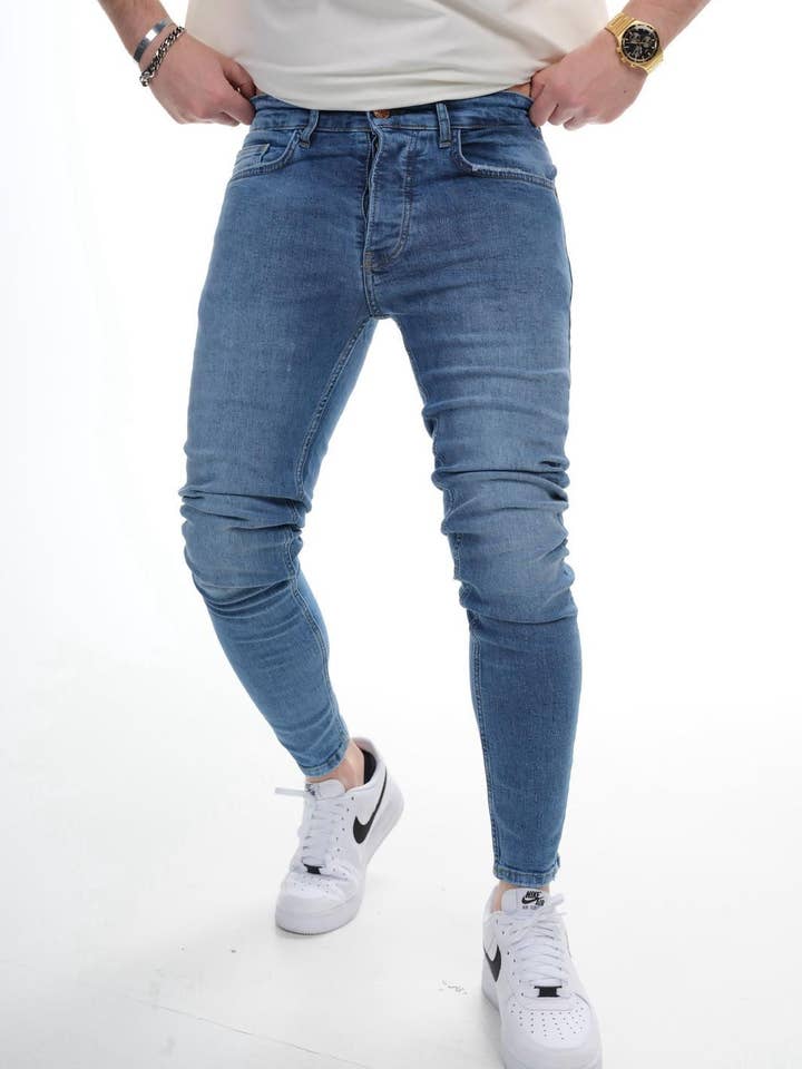 Jeans Aderenti Azzurri da Uomo 1024B9976 per la vendita all'ingrosso da parte di Monocloth