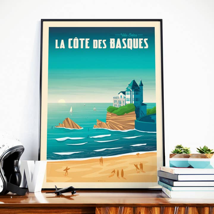 Biarritz Beach Côte des Basques Travel Poster - France for wholesale by Olahoop Travel Posters