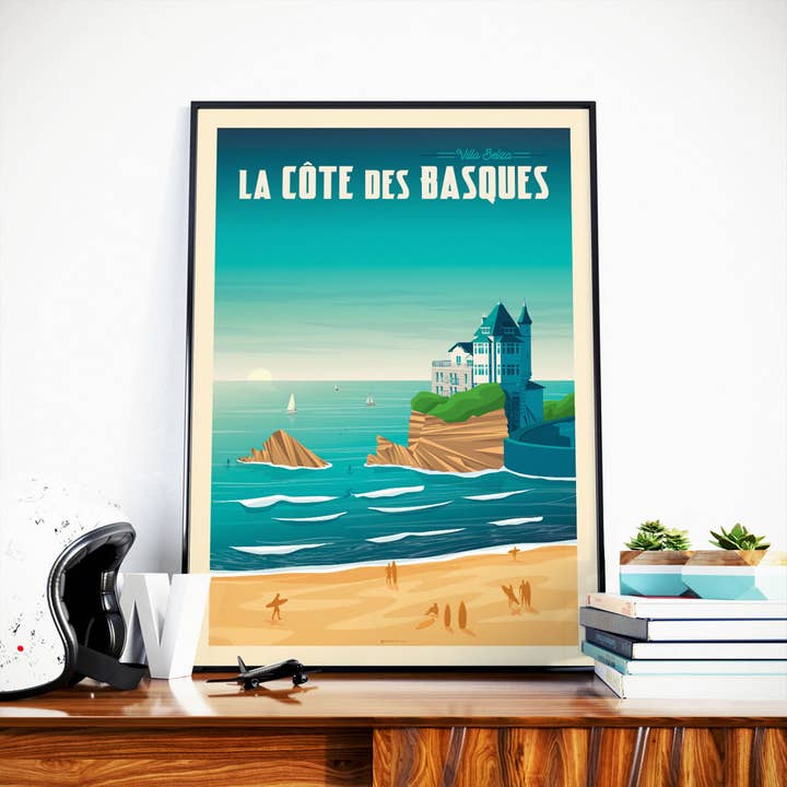 Affiche Voyage Biarritz Plage Côte des Basques - France pour la vente par Olahoop Travel Posters