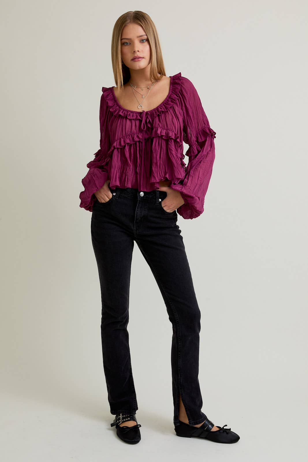 LE LIS - Wholesale Blouse - Women's - SCOOP NECK RUFFLE DETAIL BLOUSE30