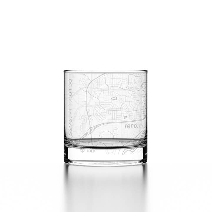 Well Told - Wholesale Cocktail/Liquor Glass - Reno NV Map Rocks Whiskey Glass