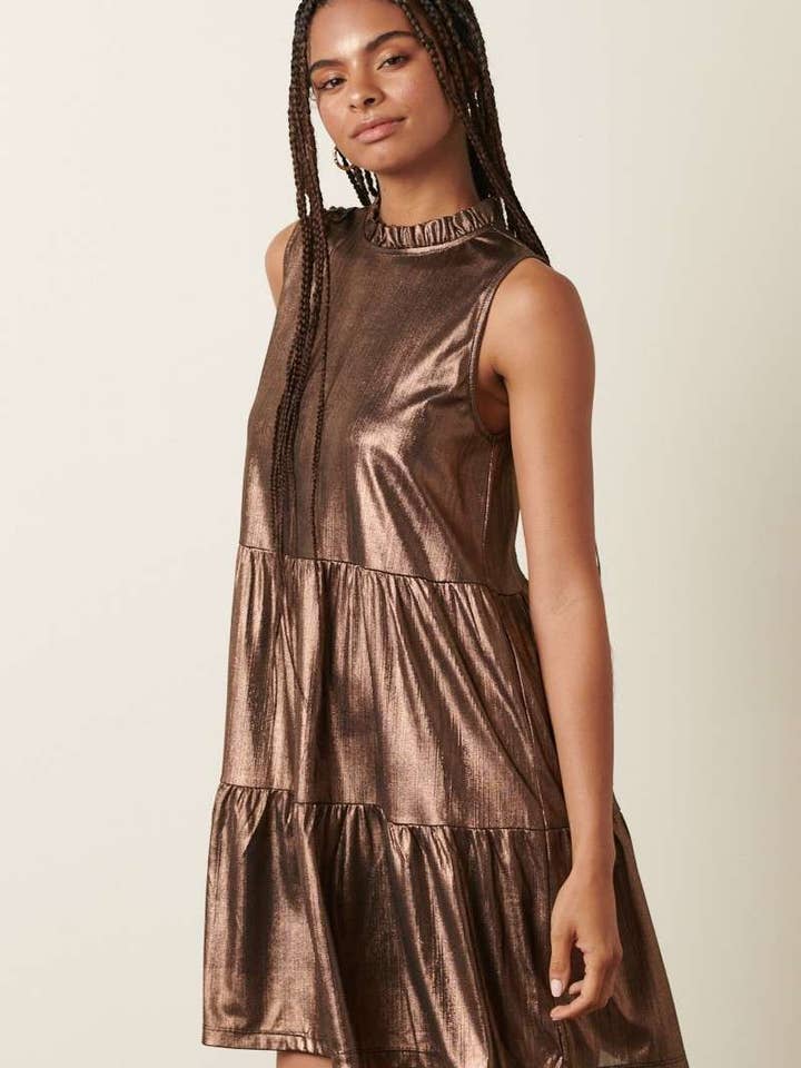 mittoshop - Wholesale Dress - Women's - METALLIC RUFFLE MOCK NECK TIERED MINI DRESS8