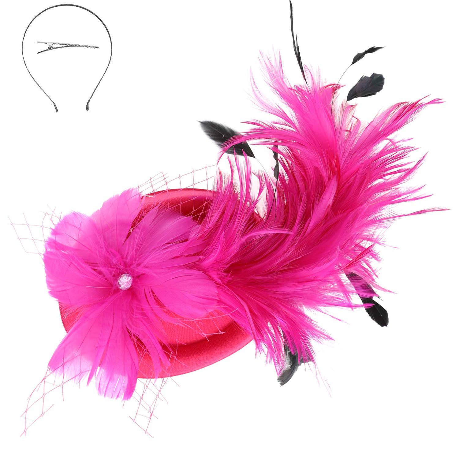 SP Sophia Collection - Vente Chapeau bibi – femme - Serre-tête avec clip en filet à nœud, 3 pièces4