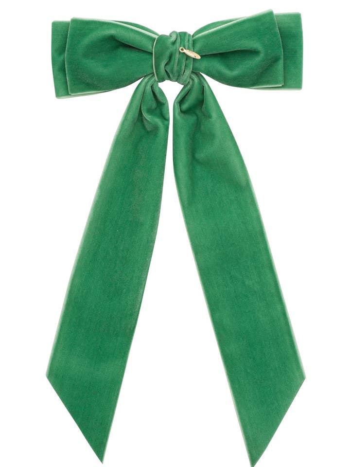Madeline Velvet Long Tail Strik Clip - Cool Green (handgemaakt in de VS!) voor wholesale door Project 6 NY Kids