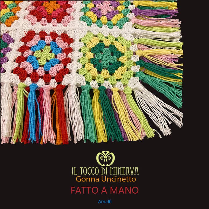 Panier crocheté Amalfi en coton multicolore - Fait main pour la vente par Il Tocco di Minerva