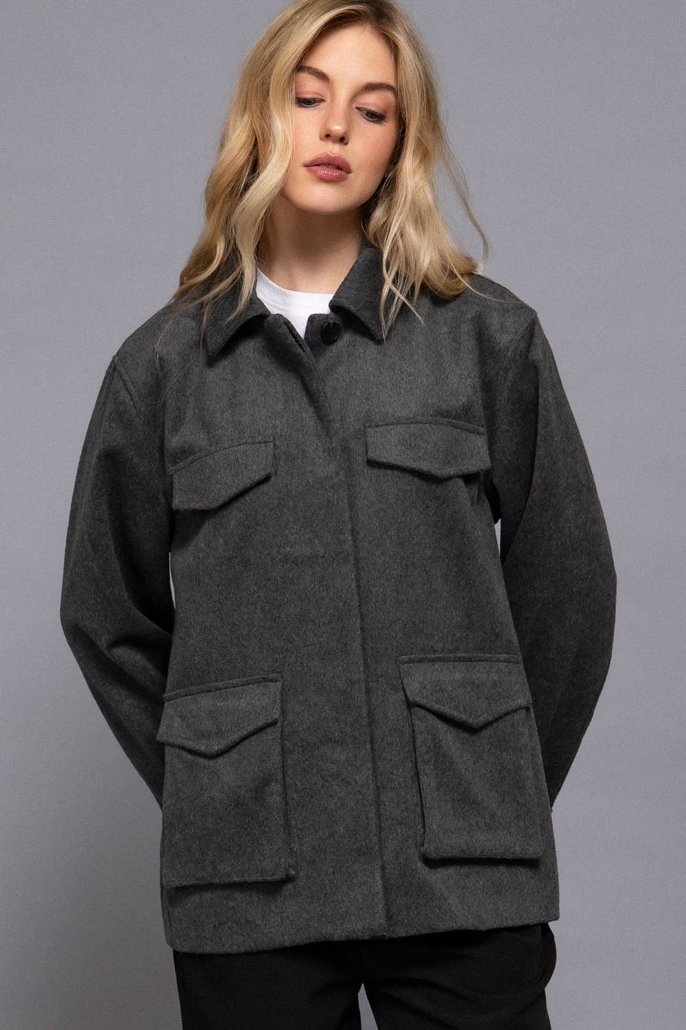 Active Basic | Active USA - Vente Manteau – femme - Manteau en feutre doux à manches longues avec boutons dissimulés à l'avant et rabat2