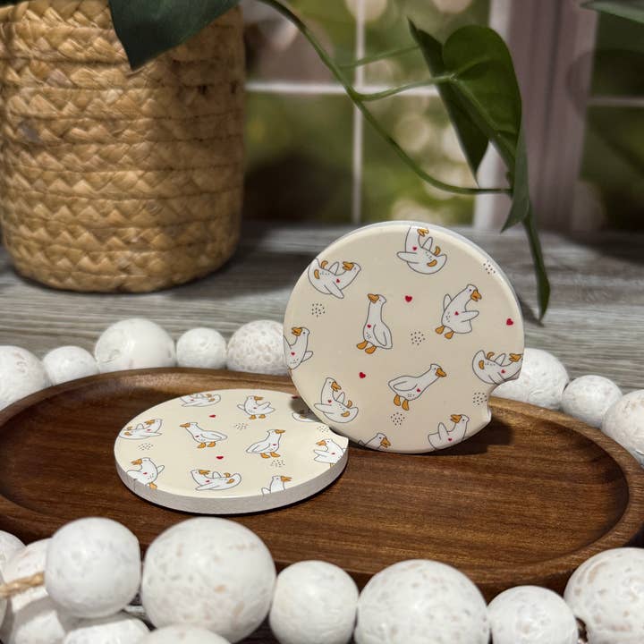 Dessous de verre en céramique motif oie avec dos en liège pour la vente par The KTD Collection