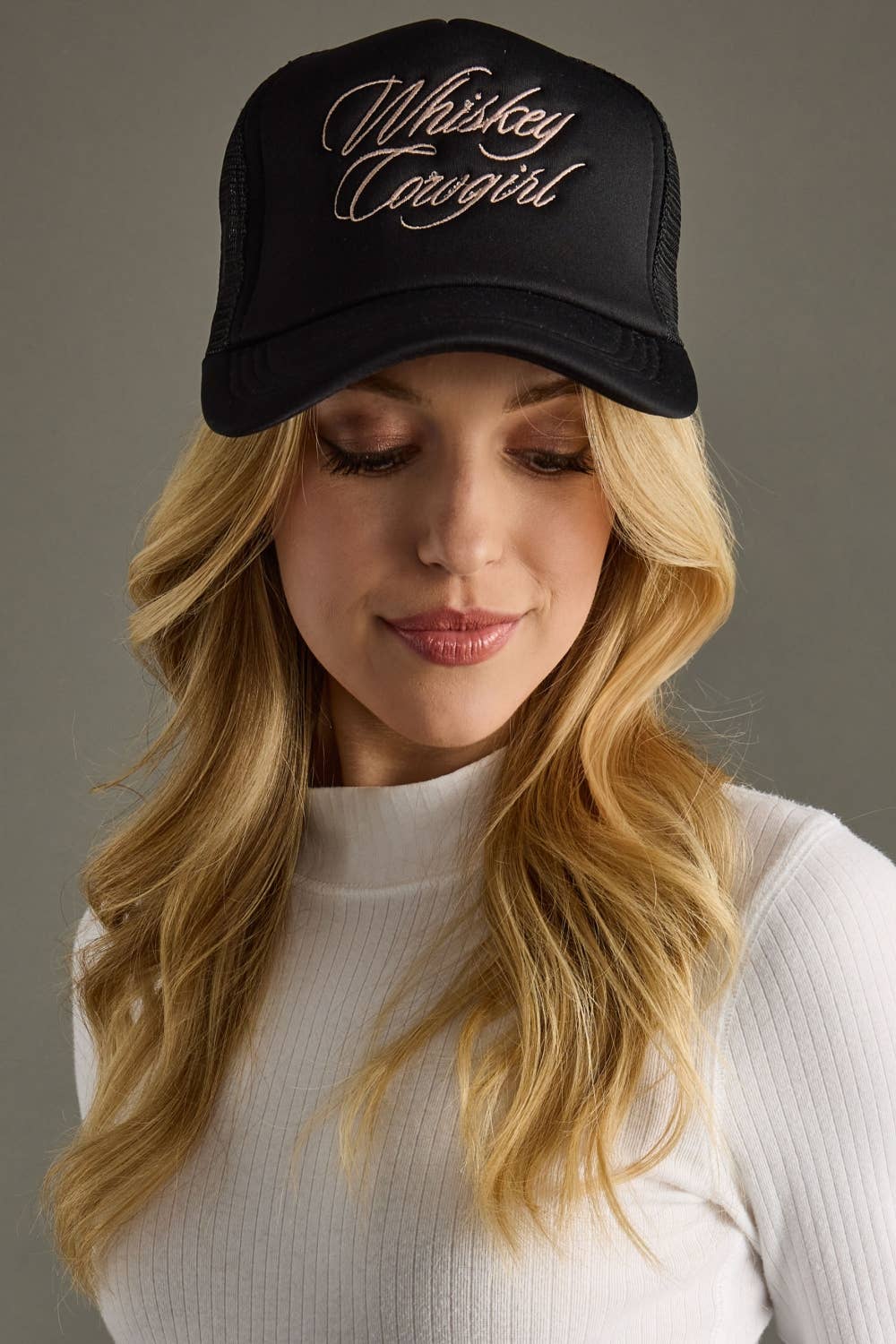 Panache Apparel Co. - Wholesale Trucker Hat - Women's - Black Whiskey Cowgirl Trucker Hat1