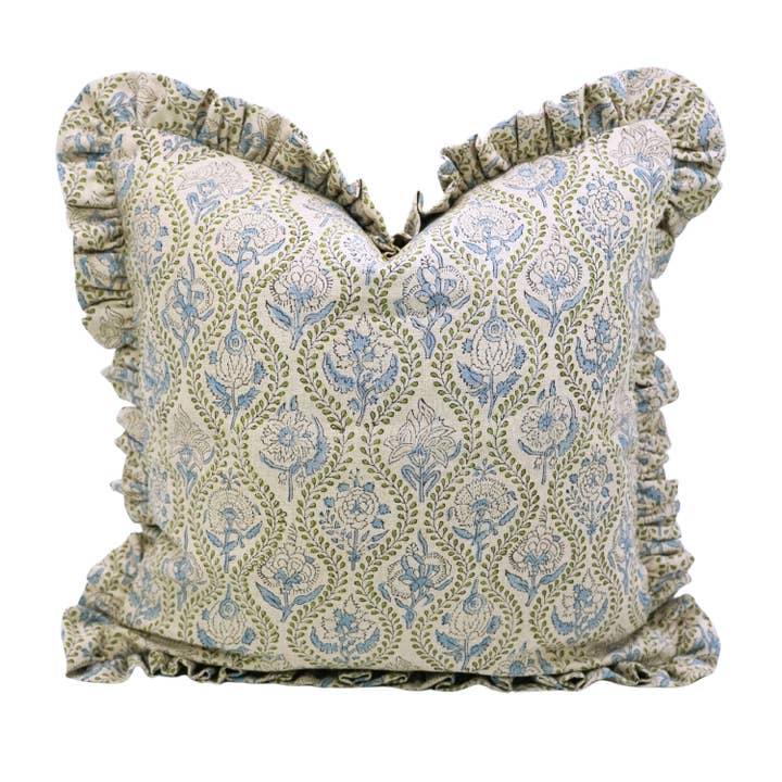 Decorative Printed Pure Linen Frill Pillow Cover - Amerbel for wholesale by Fabdivine