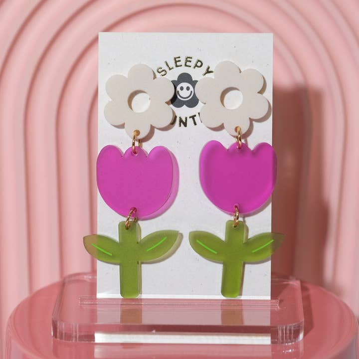 Tulip Dangle Earrings - Plum for wholesale by Sleepy Mountain