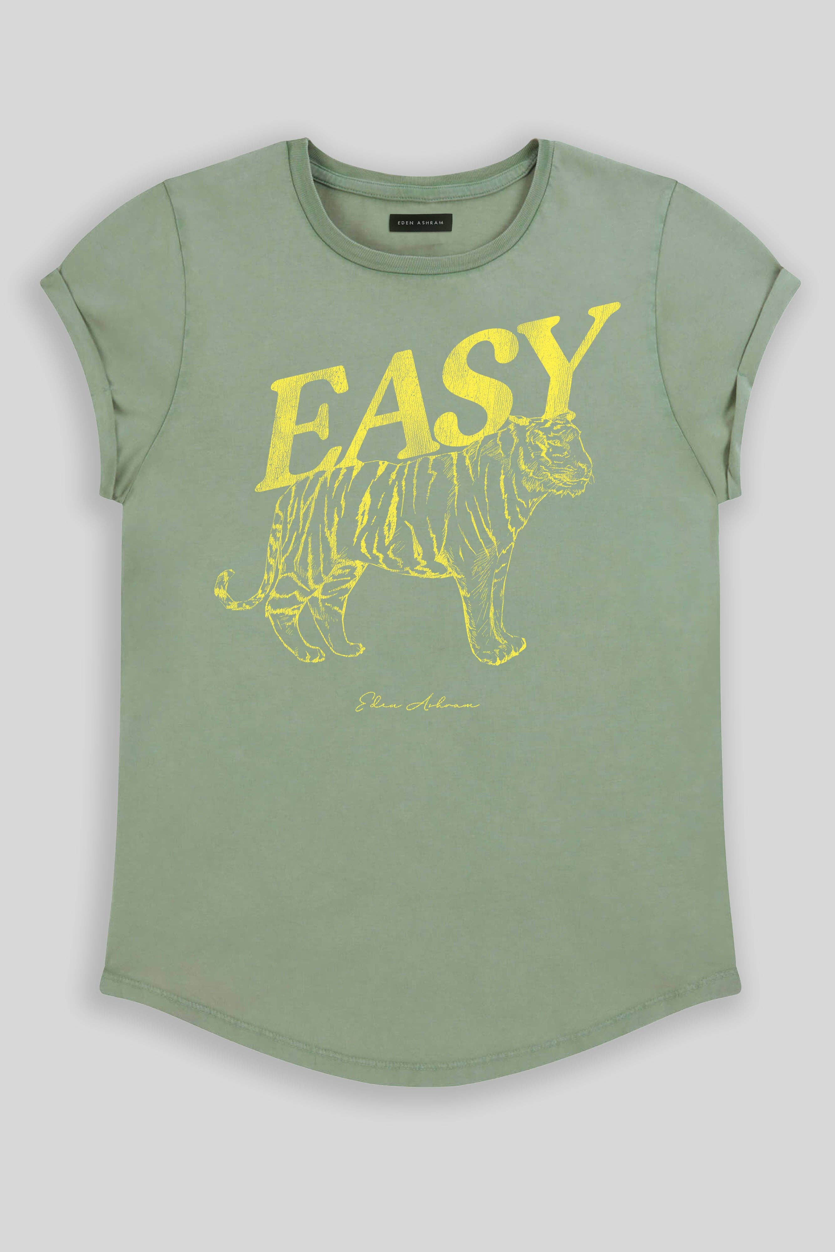 Eden Ashram - Vendita all'ingrosso Maglietta serigrafata - Donna - T-shirt premium con maniche arrotolate Easy Tiger9