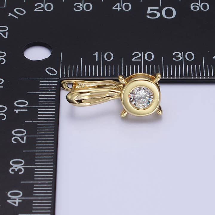 Aim Eternal - Wholesale Stud/Post Earrings - Gold Filled Clear CZ Round Bezel Dotted English Lock Earring