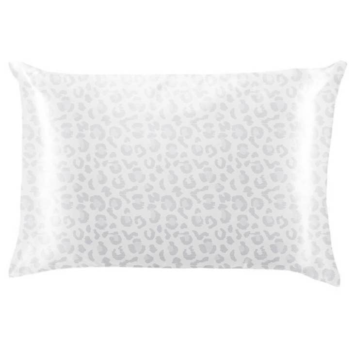 Geometric G print inflatable pillow in red silk satin