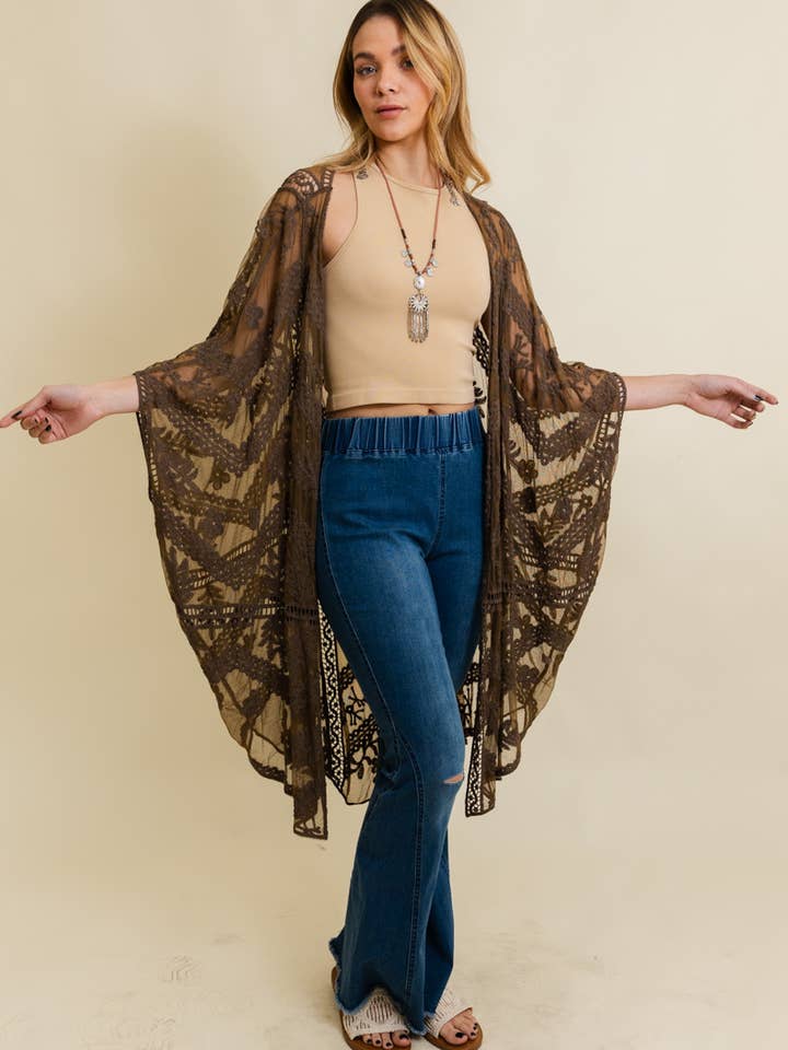 Leto Accessories - Wholesale Kimono – Women's - Embroidered Mesh Leaf Botanical Kimono6