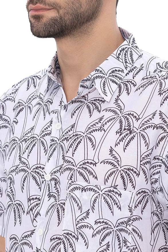HAPPY BAY Linen Effect Mens  Shirts Black Palm Tree P00387 for wholesale on Faire8