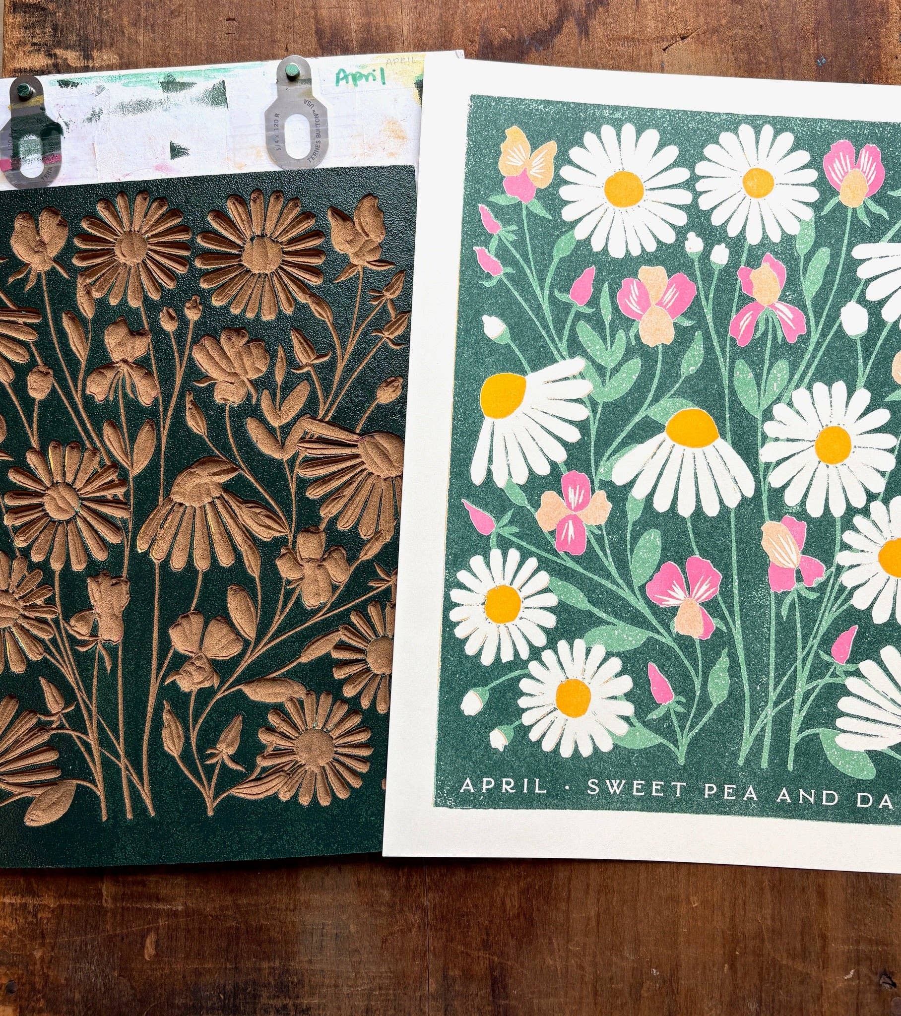 Katharine Watson – wholesale Art print – Birth Month Flowers Risograph Print: April7