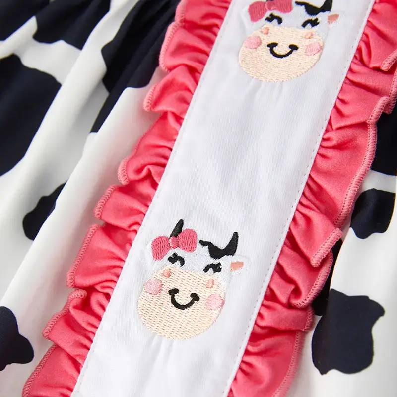 Auraquise - Wholesale Bodysuit (Non-Footed) - Baby - Baby Girls Summer Farm Cow Embroidered Infant Romper3