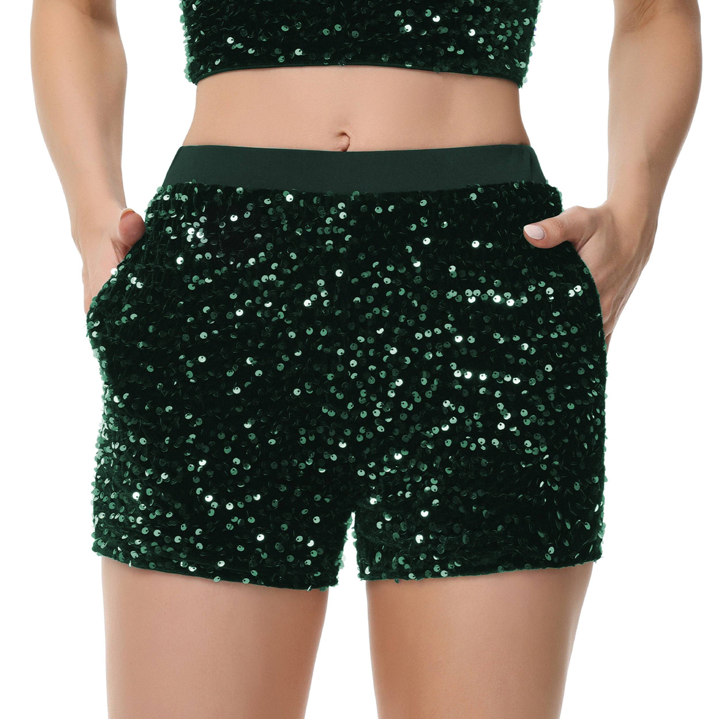 Anna Kaci Wholesale - Wholesale Shorts - Women's - Sparkly Sequin Shorts Elastic Waist with Pockets18