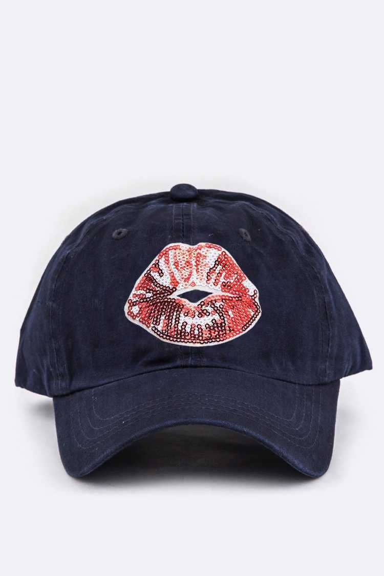 LA Jewelry Plaza - Wholesale Baseball Cap - Women's - Sequin Kiss Lip Patch Cotton Cap1