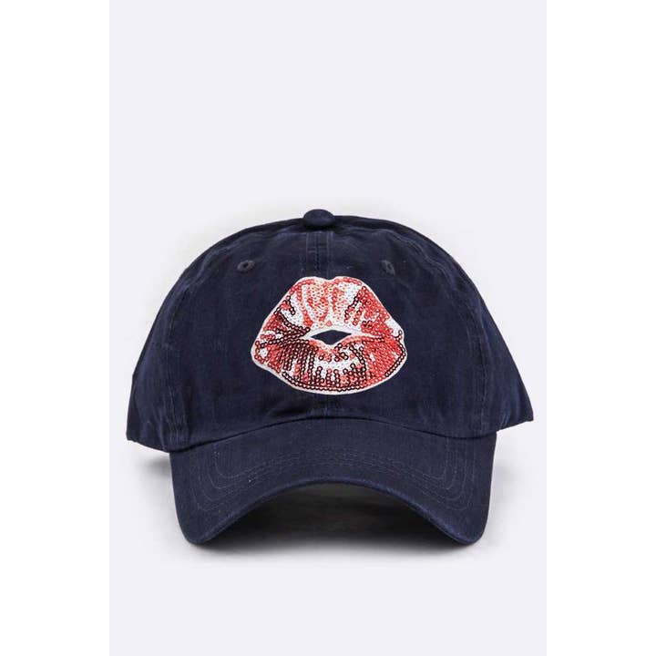 LA Jewelry Plaza - Wholesale Baseball Cap - Women's - Sequin Kiss Lip Patch Cotton Cap1