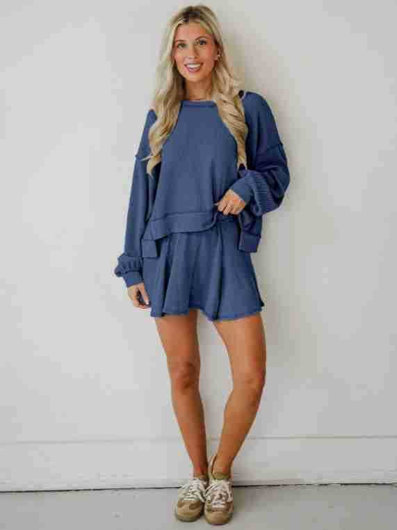 Marayn - Wholesale Top & Skirt Set - Women's - Autumn Ribbed Set Lantern Sleeve Top  Pleated Skirt20