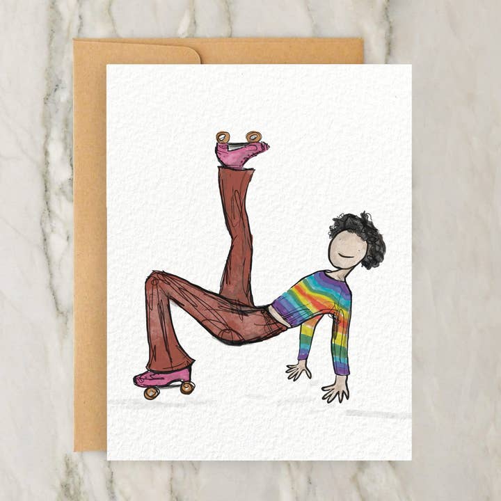 1970'er Person Rulleskøjteløb - Breakdance 4x5" Hilsen Kort for engroshandel hos Hudson Illustration Co - About Town Co