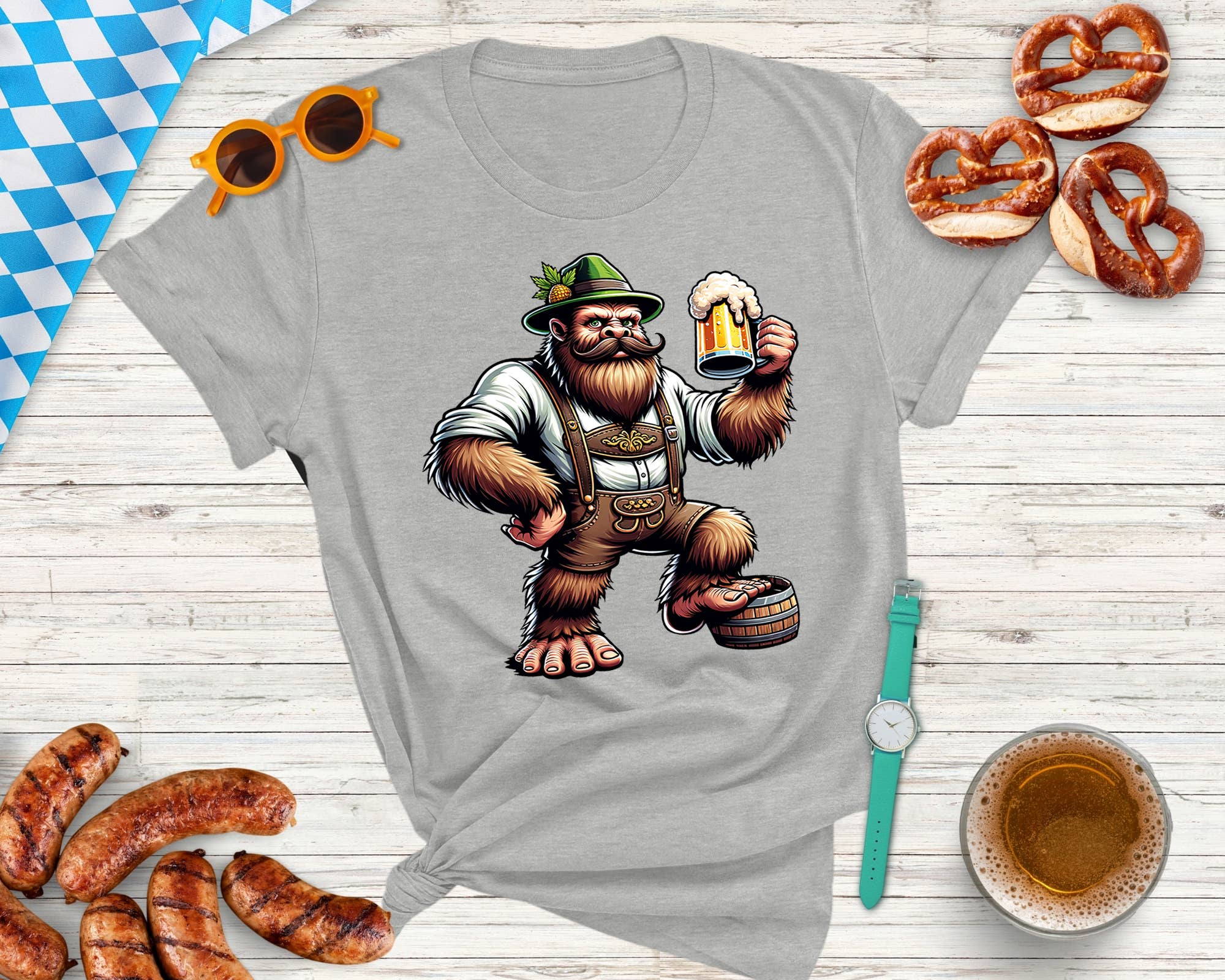 Vivtrek - Wholesale Screen Printed T-Shirt - Women's - Funny Bigfoot Drinking Oktoberfest Beer T-shirt, Beer Shirt1