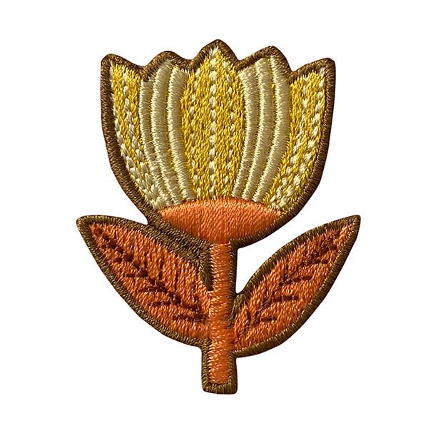 Toppa termoadesiva ricamata con motivo a tulipani gialli per la vendita all'ingrosso da parte di mini labo