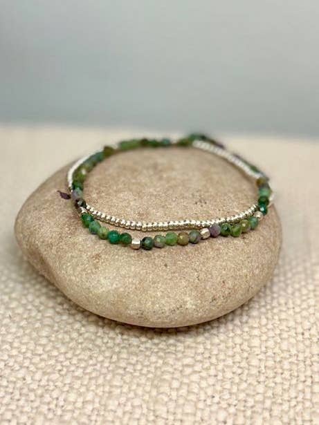 Tourmaline with Gold or Silver Stretchy Gemstone Wrap Bracelet for wholesale by Lady Bird Market