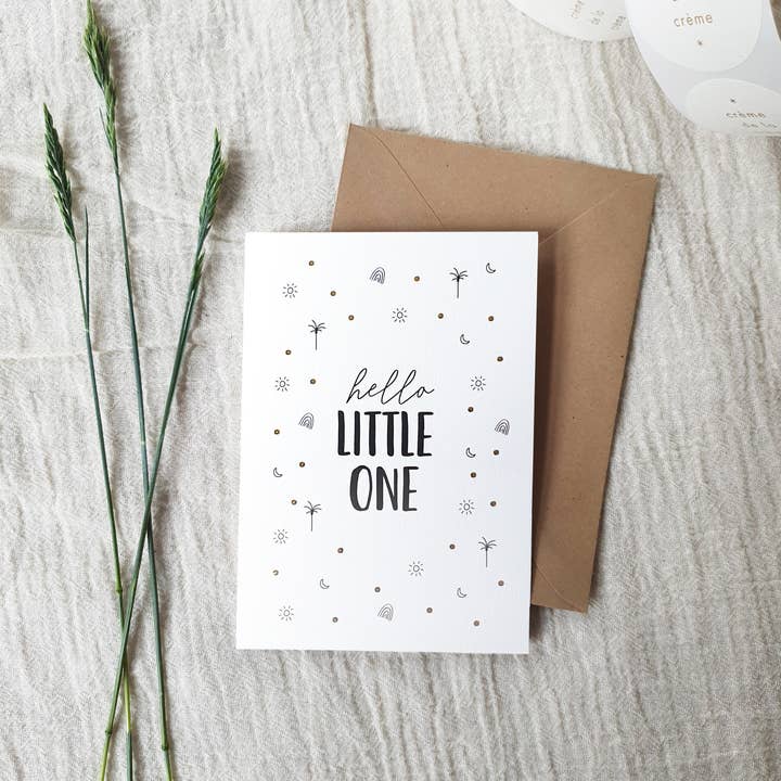 Carte double avec enveloppe | Hello little one | Dorure à chaud pour la vente par Studio Hoeked