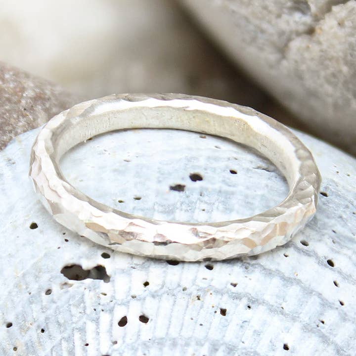 Simple hammered silver ring for wholesale by Atlantic Rose