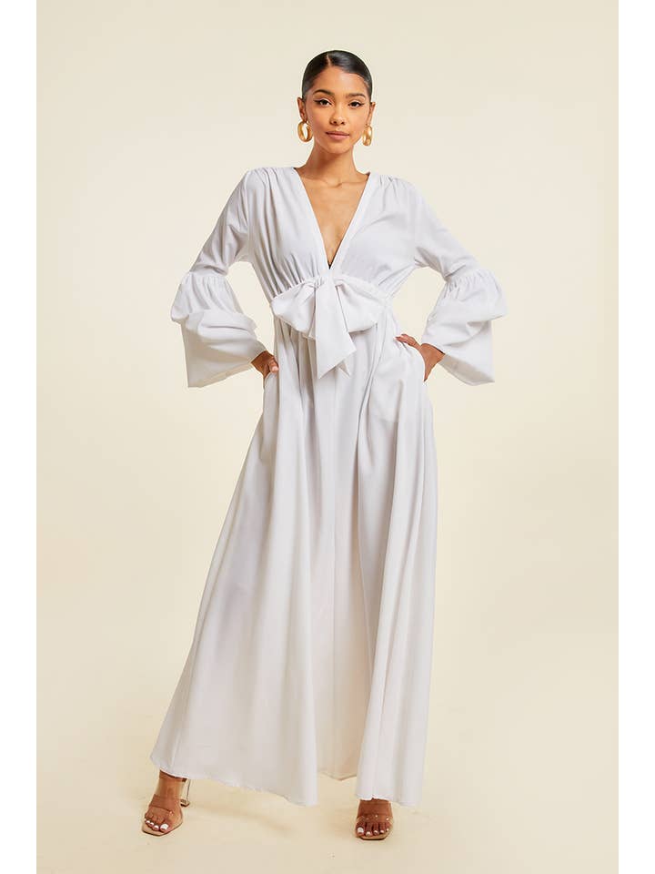 QMP Moda - Wholesale Dress - Women's - V NECK MAXI DRESS WITH ELASTIC WAIST3