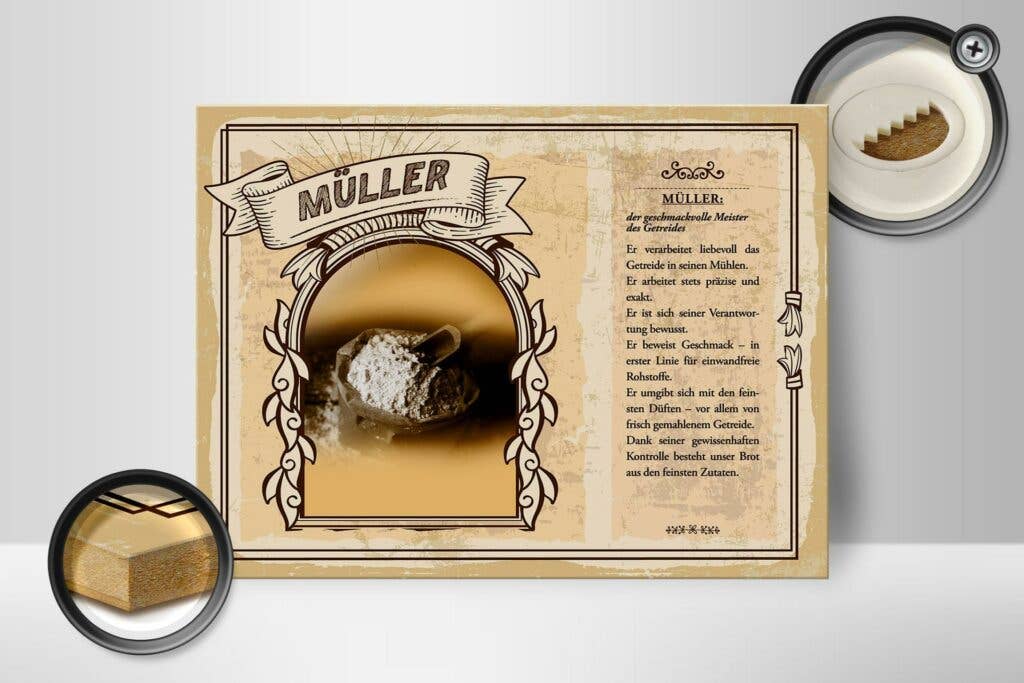 Femer - Vente Pancarte - Panneau en bois Professions 40x30 cm Müller Meister des Grain Deco1