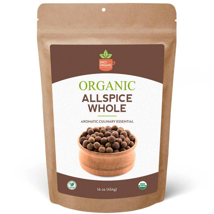 SPICY ORGANIC - Wholesale Dried Spice - Organic Allspice Whole Berries- Certified USDA organic- Allspice Seasoning for Baking, Marinades, Pickling, Stews, Sauces, and Beverages