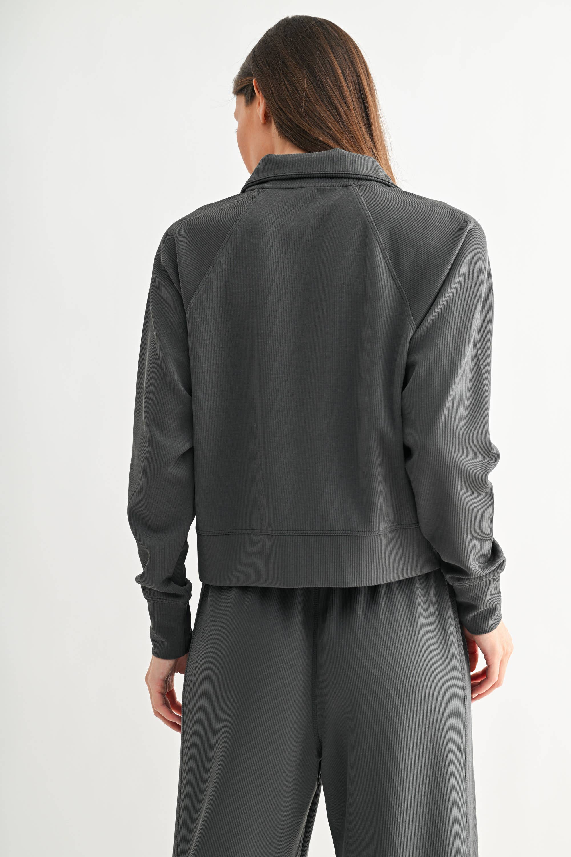 Mono B - Vente Sweat-shirt – femme - Pull à col zippé 1/4 en maille côtelée Luxe Sand Wash31