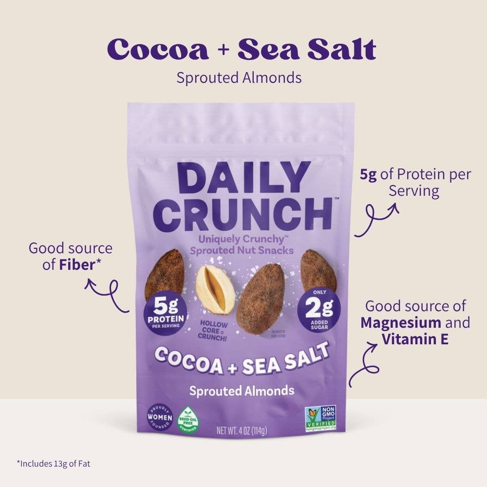 Daily Crunch - Vente Noix - Amandes germées au cacao et au sel de mer, sachet de 113g pour le garde-manger4