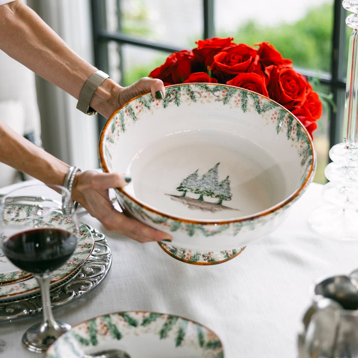 Arte Italica & Crown Linen Designs – Tigela de servir por atacado – Natale Taça de Servir Pé - Natal1